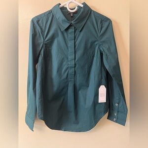 Universal Standard Women’s 4XS/XS Green Half Button-Up Long Sleeve Shirt